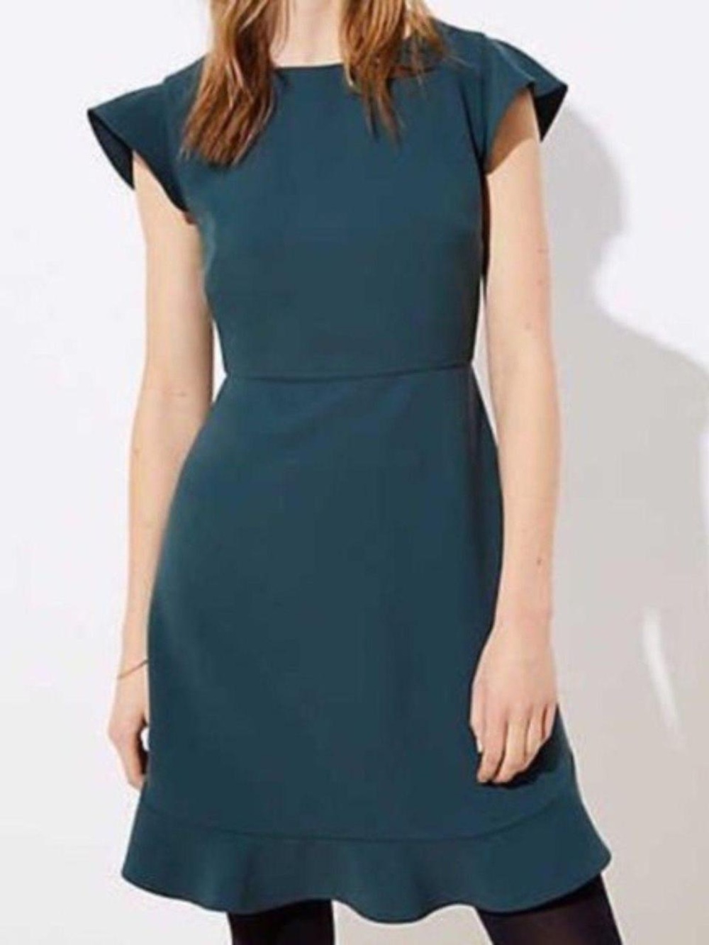 LOFT Green Short-Sleeve Fit-and-Flare Mini Dress